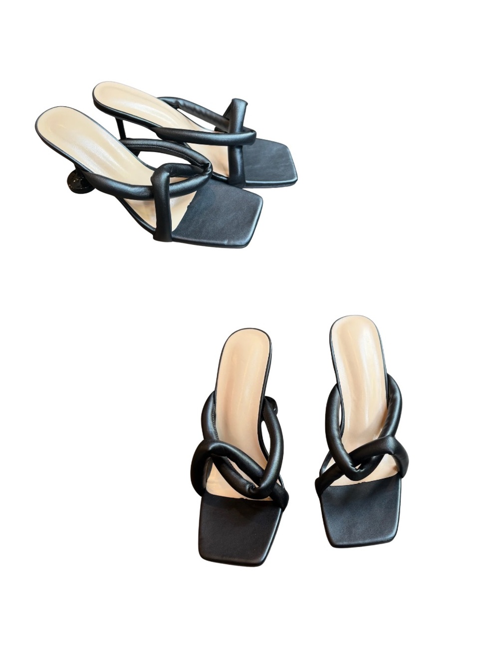 Black Knotted Strap Square-Toe Heeled Sandals - Women